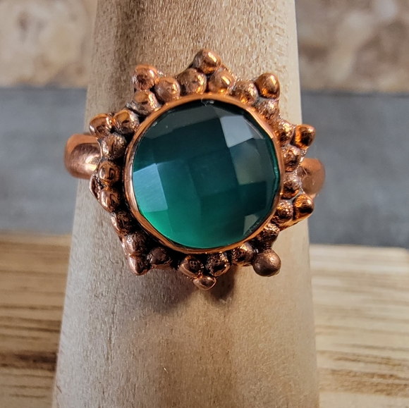 Handcrafted Jewelry - New Native Copper Metal Green Onyx Gemstone Ring 9 Boho Rustic Mod Gypsy Tribal